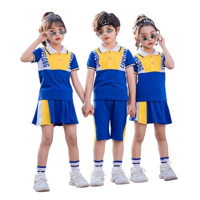 China Custom made school cotton fabric school uniforms, short sleeve T-shirts for siblings and children for sale