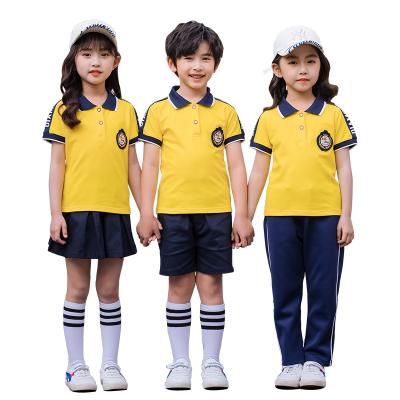 China Kindergarten School Custom Logo Kindergarten School Uniform Primary School Sportswear Unisex Children's Yellow Suit for sale