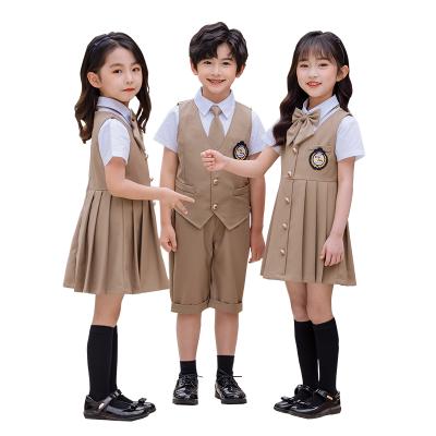 China School Uniform Japanese Design Khaki Girls Dress Boys Shirt Suit White Kindergarten School Uniform for sale