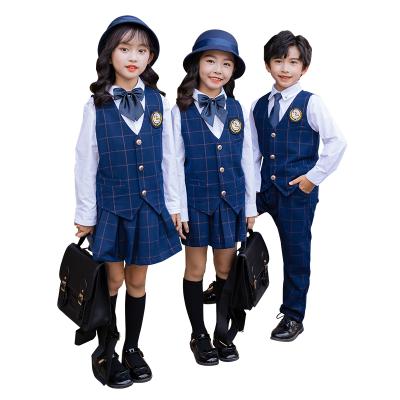 China Custom Girls School Uniform Primary Design 2 Piece White Long Sleeve Shirt With Skirt School Uniform for sale