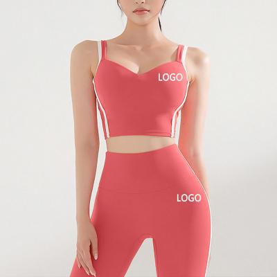 China 2021 High Waist Women Gym Breathable Leggings Fitness Clothing Sportswear Two Piece Set Workout Sports Bra Set for sale