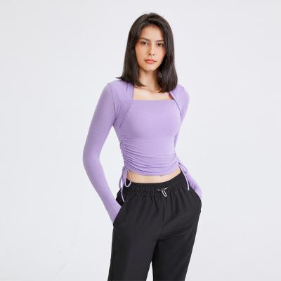 China Breathable Women Long Sleeves Square Neck Compression Light Weight Slimming Ribbed Yoga Shirts for sale