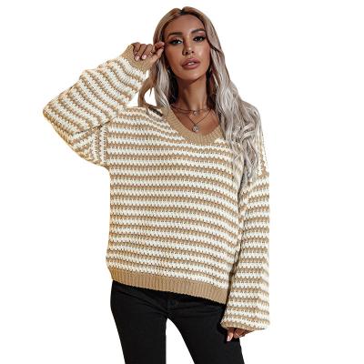 China Anti-wrinkle 2021 autumn sweater loose oversized ladies long sheath v-neck custom made thin loose knit sweater pullover for sale