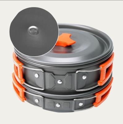 China Outdoor Camping Hiking Set Food Grade Outdoor Portable Traveling Aluminum Non-Stick Pan Cooking Pot Set For Camping Hiking for sale