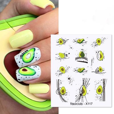 China Plastic Abstract Line Avocado Leopard Nail Water Sticker Decals Flower Leaves Slider Decoration For Autumn Nail Design for sale