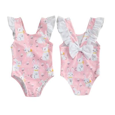 China 0-24M Removable Padded Baby Girls Swimwear 2021 Summer Beach Wear Bunny Print Ruffle Toddler Bikini Baby Swimsuit Girls Swimwear for sale