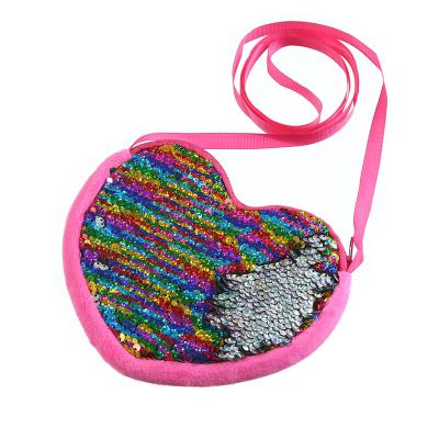 China Motion Sensing Kids Lovely Sequin Gift Kid Fashion Sequins Coin Purse Girls Love Heart Wallet Clutch Love Zipper Handbag For Girls for sale