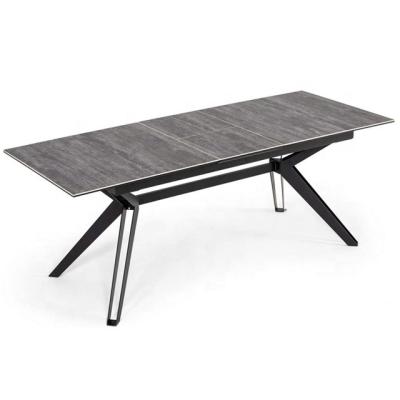 China Modern Style Extendable Rectangular Ceramic Dining Table with Metal Legs, Grey, Black for sale