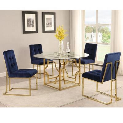 China Modern Modern Gold Round Table Set With Velvet Upholstered Chair Finish Dining Table Set for sale