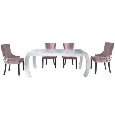 China Modern Rectangular Faux Marble Dining Table Set 180m, Stainless Steel Base Set Of 7 for sale