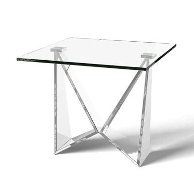 China Modern Tempered Glass And Polished Stainless Steel End Table Side Table for sale