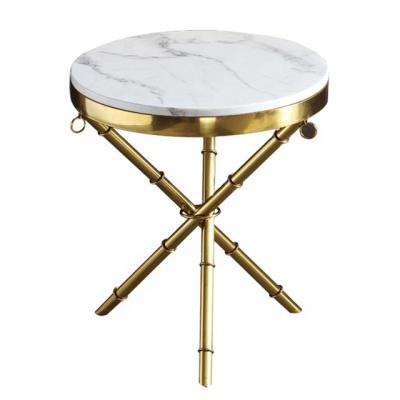 China Marble gold modern simple living room table side table corner stainless steel round tea table for sale