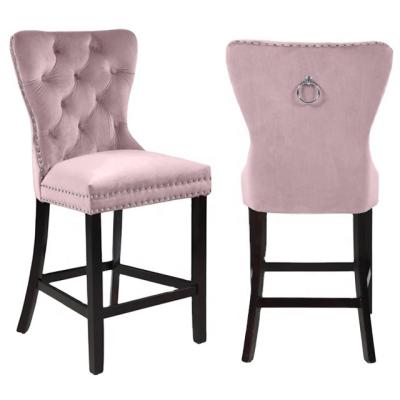 China Modern Pink Velvet Deep Ornate Counter Stool for sale