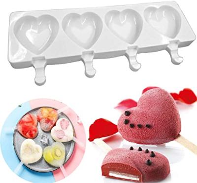 China Viable silicone mold 4 heart ice cream silicone mold summer ice cream silicone popsicle diy mold for sale