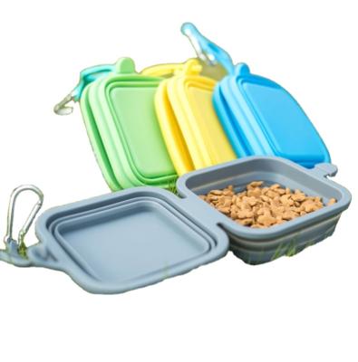 China Sustainable Collapsible Portable Slow Collapsible Dog Feeding Travel Water Silicone Products Double Pet Bowl for sale