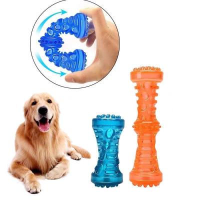 China Large Rubber Stocked Pet Toy Sound Strong Bite Resistant TPR Dog Bone Pets Toys Train Teeth Clean Chew Pet Accessories for sale