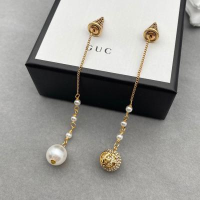 China New Fashion Trendy Hot Creative Luxury Gold Color Sale Long Tassel Drop Earrings For Women Brand Pearl Gg Earings for sale