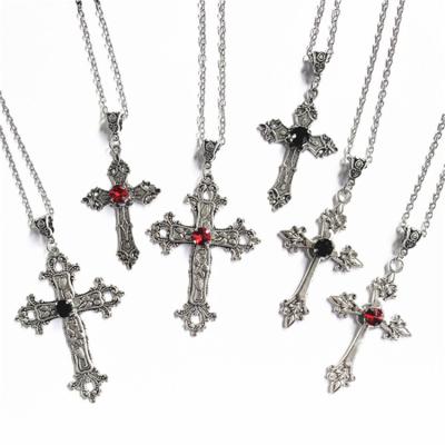 China Silver Tone Gothic Punk Jewelery Fashion Charm Statement Women Gift Color Big Drill Fashion Detailed Cross Pendant Necklace Jewelery for sale