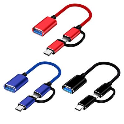 China High Speed ​​Nylon Braided Mobile Phone USB2.0 OTG Cable to Type C Micro Data 2 in 1 usb otg cable for mobile for sale