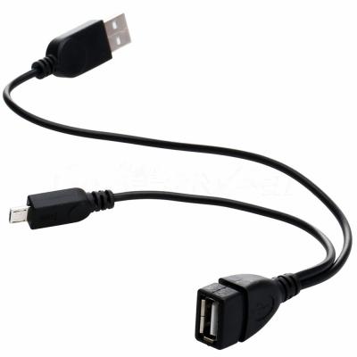 China Multimedia Micro USB 5 Pin Male To USB Female Host OTG Cable Y Splitter USB Power Cable for sale