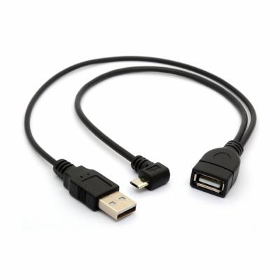 China Multimedia 2 in 1 USB 2.0 Female to Micro USB Male Cable and 90 Degree Left Angle Y Splitter OTG USB Adapter for sale