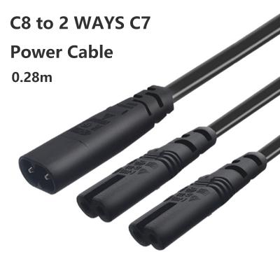 China COMPUTER C7 to C8 Power Cable with 0.28m 10A250V Female to Male Current Two Jacks Extension Power Cord Splitter Cable for sale