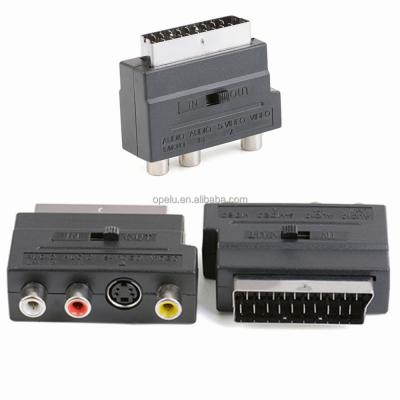 China Compound 3 RCA S-Video Cable TV Audio Adapter VCR Multimedia RGB SCART Male To Euro Connector for sale