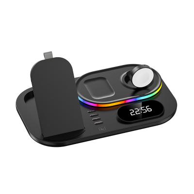 China For iphone 13 12 new 3 in 1 wireless charging stand with wake up time display 15W wireless charger for smart watch cell phone and earphone for sale