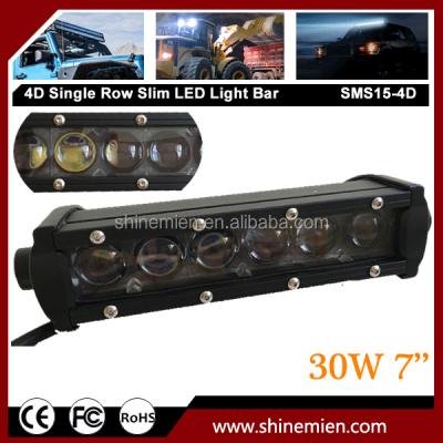 China Hot Sale PC Lens Aluminum Housing Slim Offroad Led Light Bar New Super Slim 7 Inch Single Row 30W Led Light Bar With 4D Lens for sale