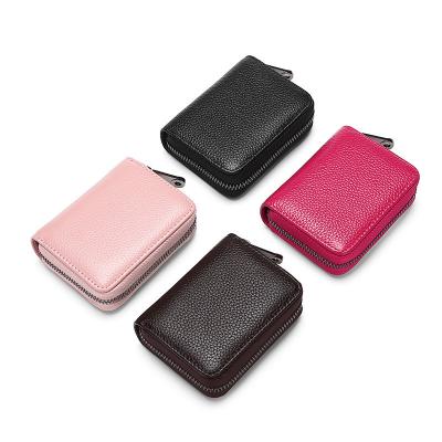 China RFID RFID Blocking Short Zipper Leather Wallet Card Holder Wallet Portable Credit Card Holder Purse For Women for sale