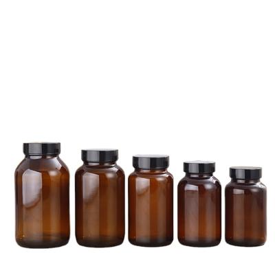 China Personal Care Pharmaceutical Wide Mouth Amber Glass Pill Bottles 60ml 100ml 150ml 200ml for sale