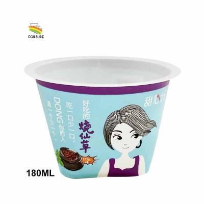 China 180ml Single Wall 6 Ounce Square IML Printing With Seal Film And Plastic Spoon Fruit Jelly Pudding Yogurt PP Cups for sale