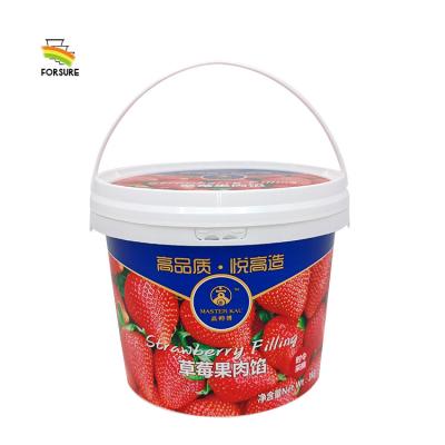 China 3 L Recyclable Food Grade Plastic Pail Tamper Evident Air Tight Around Plastic Ice Cream IML Containers For Cookies for sale