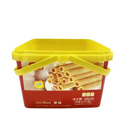 China Recyclable Plastic Food Grade IML Bucket Supplier For Cookies Snacks 3L Square Plastic Box Container With Lid Handle for sale