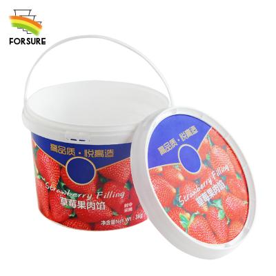 China Wholesale 3L Recyclable Round Empty Food Grade Plastic Container With Lids Plastic Bucket For Ice Cream Packaging for sale