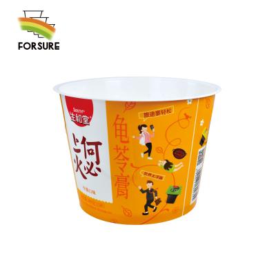 China Recyclable Plastic Custom Logo Popcorn Container Food Cheetos 1.2L Packaging Food Grade Round Iml Plastic Pail for sale