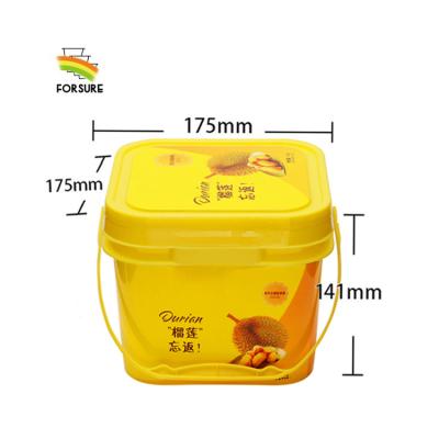 China Recyclable 3L Square Bucket Plastic Maker With Lids IML Printing Plastic Butter Cookie Box Ice Cream Container PP for sale