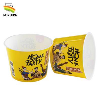 China 1.2 L recyclable round popcorn bowl pp plastic containers iml printing plastic bucket for sale