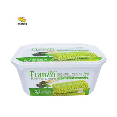 China 550 ml IML Recyclable High Quality Rectangular Plastic Ice Cream Container With Lid White Plastic Cheese Butter Tubs for sale