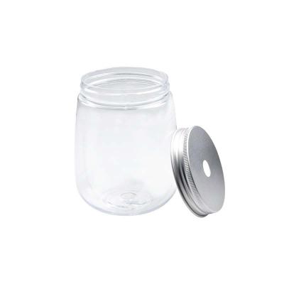 China recyclable & 400ML BPA Free Jars Food Grade Unbreakable PET Plastic Jar With Aluminum Lid For Bulk Beverage Plastic Jars for sale