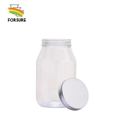 China recyclable & 500ML PET Unbreakable Clear Plastic Jars Food Packaging With Foil Lid And Foil Seal 17oz PET Plastic Jar for sale