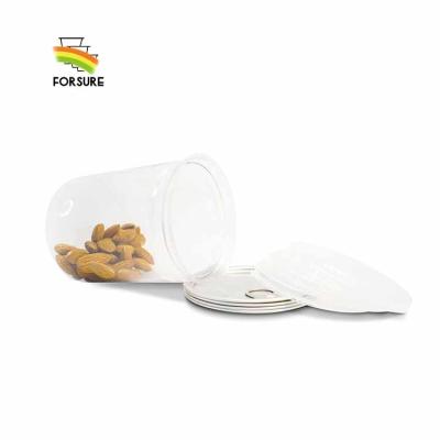 China recyclable & 600g 21oz Round Clear Unbreakable Food Grade PET Plastic Jar With Lids Nut Candy Food Pack Plastic Jar for sale