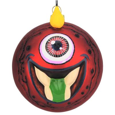 China Wholesale Glass Painted Tree Buddees One Eyed Horned Monster In Glass Ball Baubles Halloween Ornaments for sale