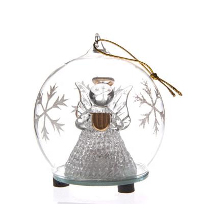 China Indoor Wholesale Glass Ball Lighting With Angel Figurine Inside Christmas Ornament Home Decoration for sale