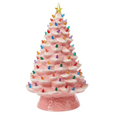 China Europe Holiday Centerpiece Decor Hand Painted Ceramic Christmas Tree Lighted Tabletop Christmas Tree for sale