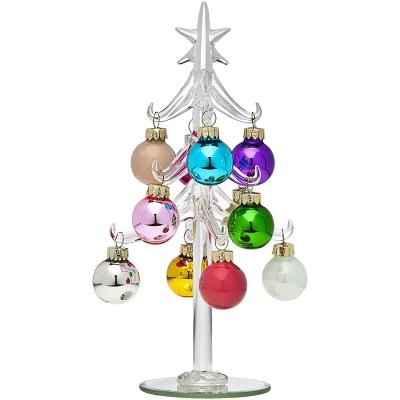 China Gift Indoor Glass Ornament Christmas Tree Glass Christmas Tree with 12 Glass Balls for sale