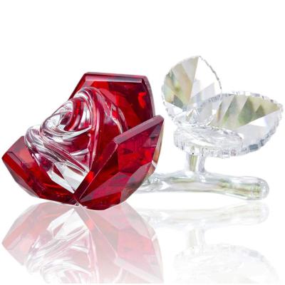 China Beautiful Rose Europe Wedding Gifts Home Crafts Valentine Red Crystal Fancy Rose Flower Crystal Decoration for sale