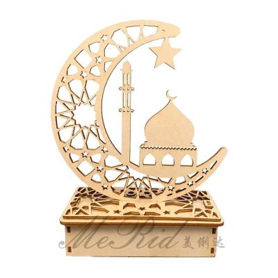 China Basswood Ramadan Decoration Crescent Ornament Muslim LED Ornament For Festival Celebration Decoration Home Accessories for sale