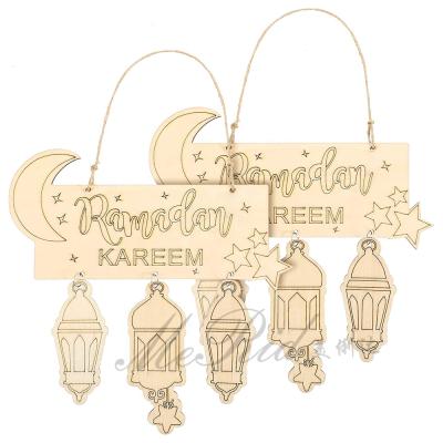 China Ramadan Wooden Festival Decoration Led Hanging Islam Home Decor Wall DIY Plywood Sign Lantern Ornament Hanging Light 1 Color for sale