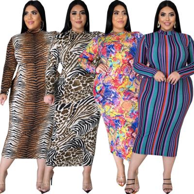 China R09174 High Quality Anti Static - Fashion Printed O Neck Long Sleeve Women Dresses Plus Size for sale